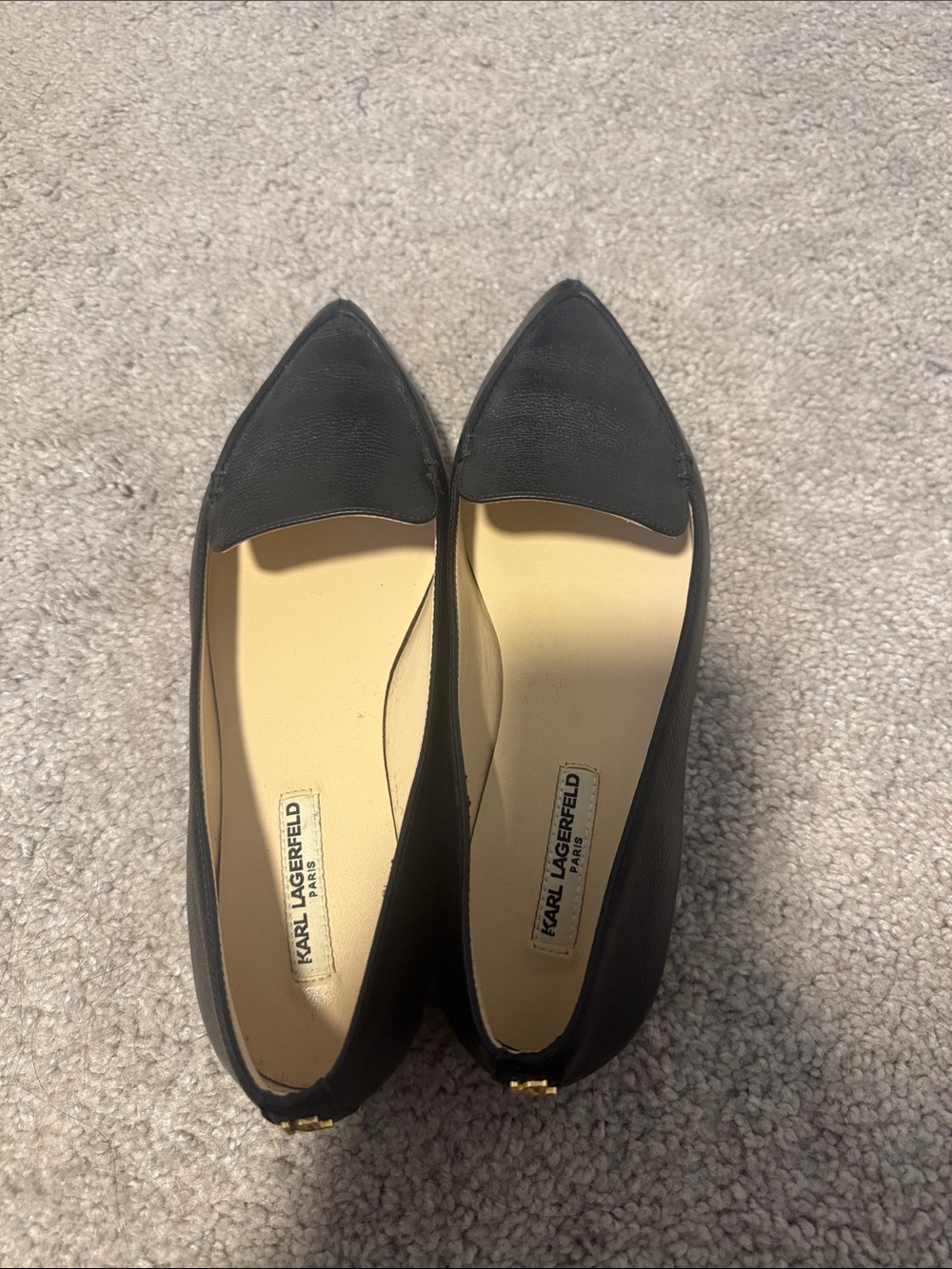 Karl Lagerfeld destine Black Pointed Toe Leather Flats